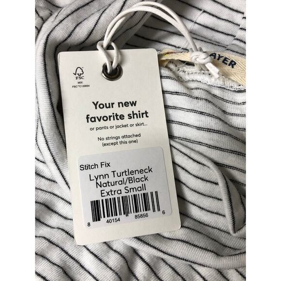 Marine Layer Lynn Top Striped Long Sleeve Turtleneck Natural Black Stripe NWT XS - Picture 6 of 8